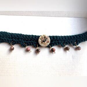 Handmade Teal Crochet Choker with Beads